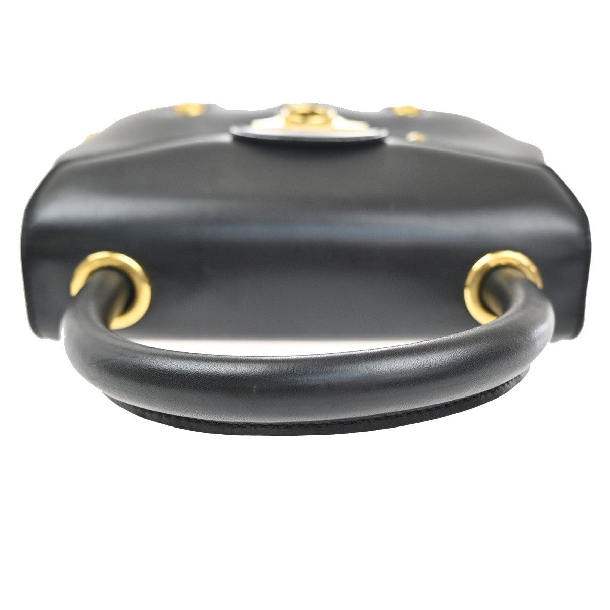 SALVATORE FERRAGAMO Logo Studded Top Handle Bag Leather Black Italy 36RL722
