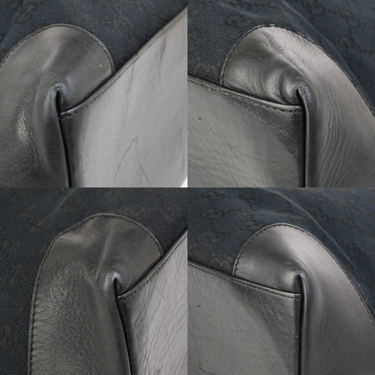 GUCCI Logo GG Pattern Hand Tote Bag Canvas Leather Black Italy 04ED383