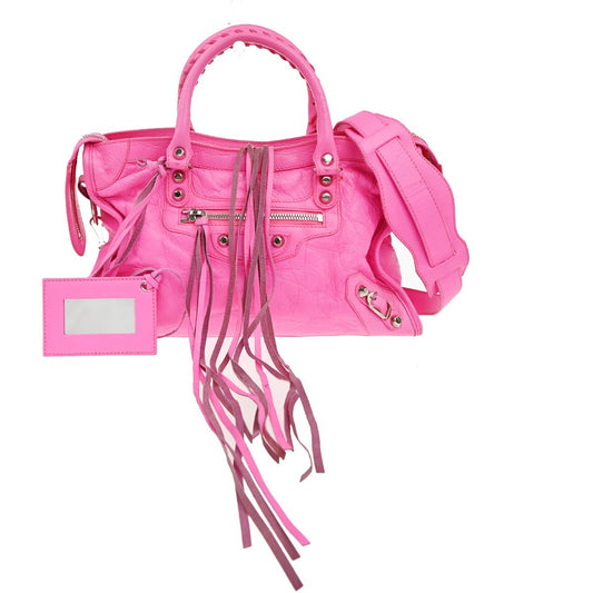 BALENCIAGA City 2Way Shoulder Hand Bag Leather Neon Pink SHW 689RP122