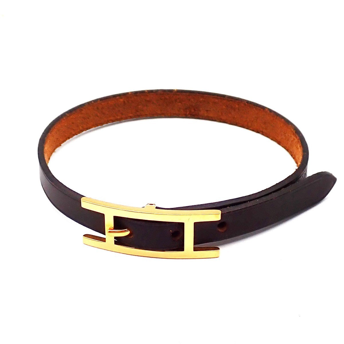 HERMES Logo Api Bracelet Leather Brown GHW 05RP161
