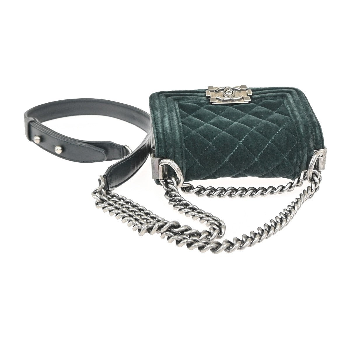 CHANEL Boy CC Chain Mini Shoulder Bag Velvet Leather Green SHW Italy 330RQ030