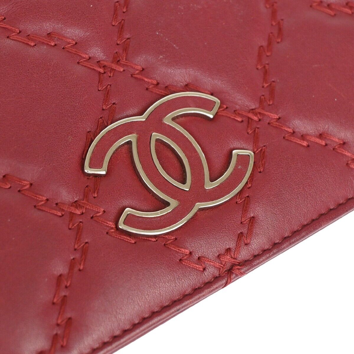CHANEL CC Logo Ultra Stitch Long Bifold Wallet Purse Leather Bordeaux 30YD527