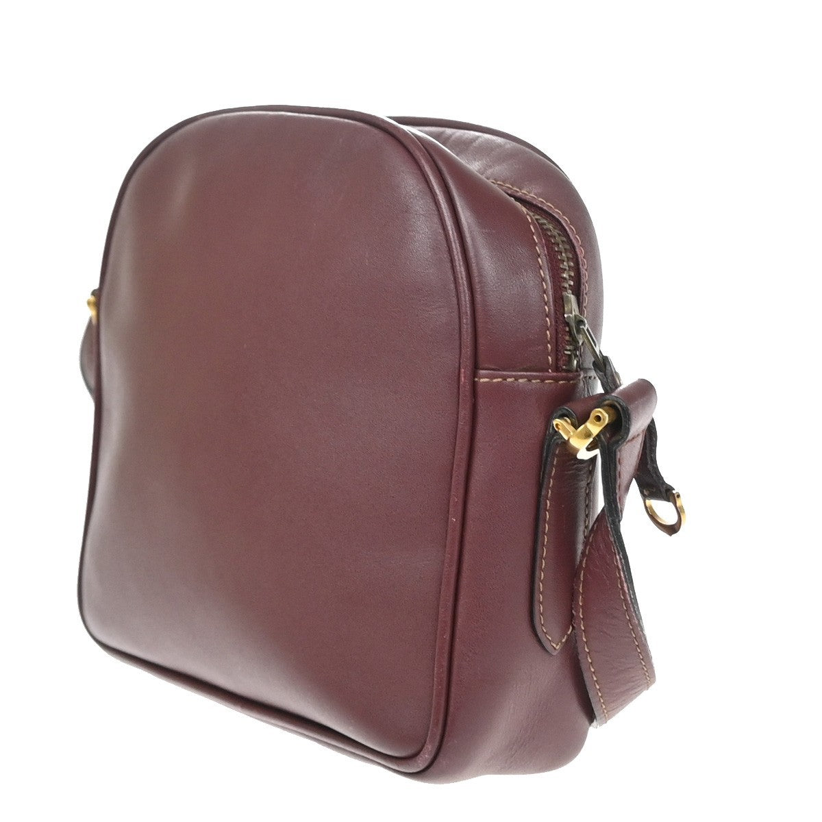 MUST DE CARTIER 2C Logo Mini Crossbody Shoulder Bag Leather Red GHW 66YJ144