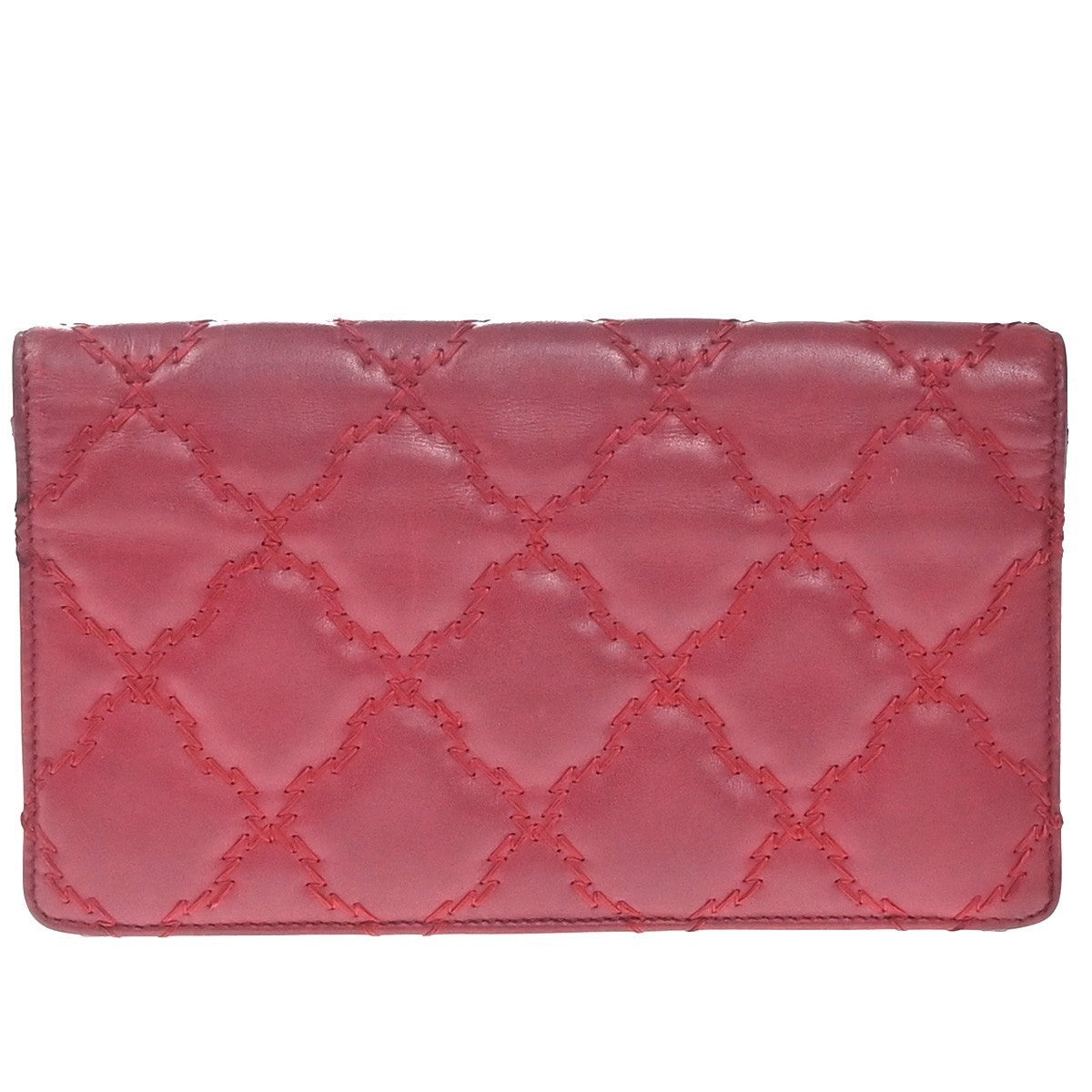 CHANEL CC Logo Matelasse Ultra Stitch Long Bifold Wallet Leather Red SHW 30KP479