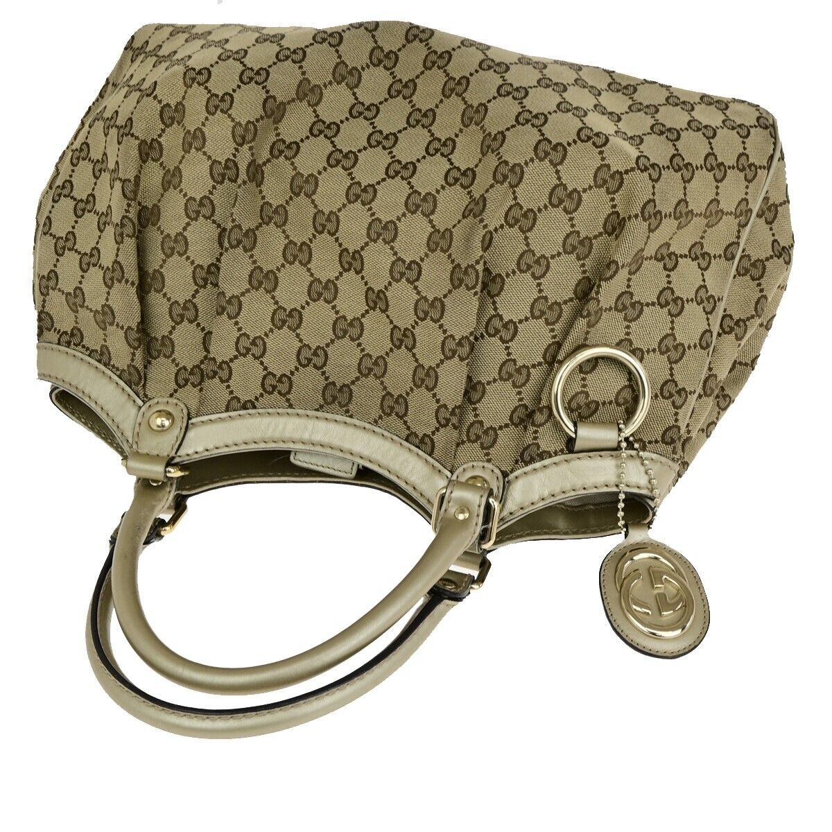 GUCCI Logo GG Pattern Sukey Shoulder Bag Canvas Leather Gold Brown GHW 80SJ570