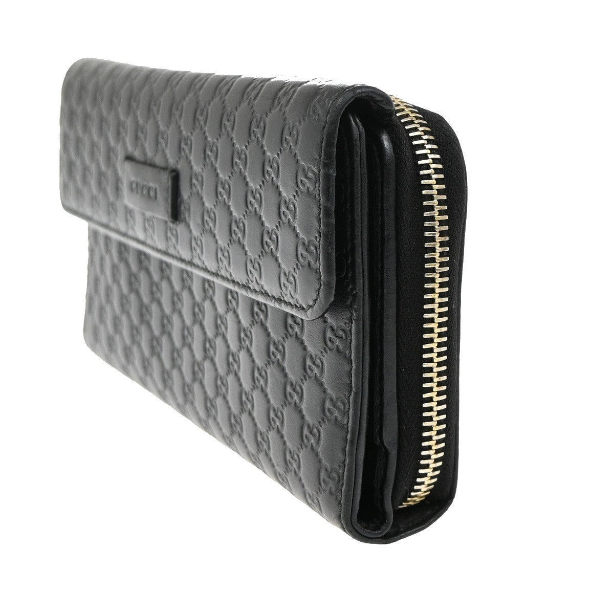 GUCCI Logo Guccissima GG Pattern Long Zipper Wallet Leather Black Gold 65FC165