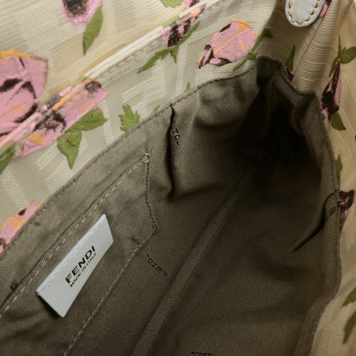 FENDI Logo Zucca Pattern Flower Hand Bag Canvas Leather Beige Pink Italy 88ED405