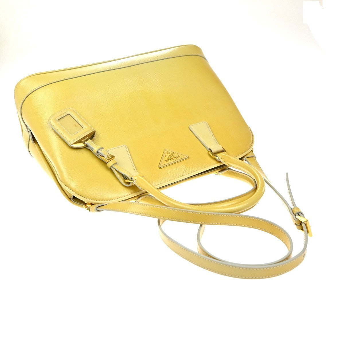 PRADA MILANO 2Way Shoulder Hand Bag Promenade Saffiano Leather Yellow 76EG323