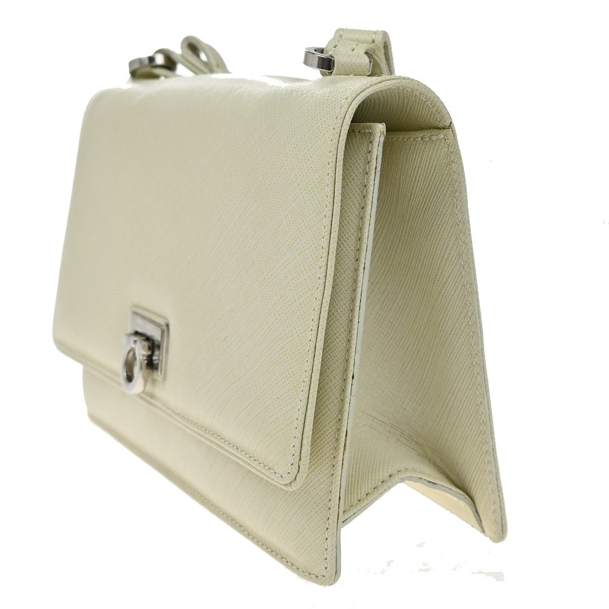 SALVATORE FERRAGAMO Gancini Chain Mini Shoulder Bag Leather White SHW 63YH769