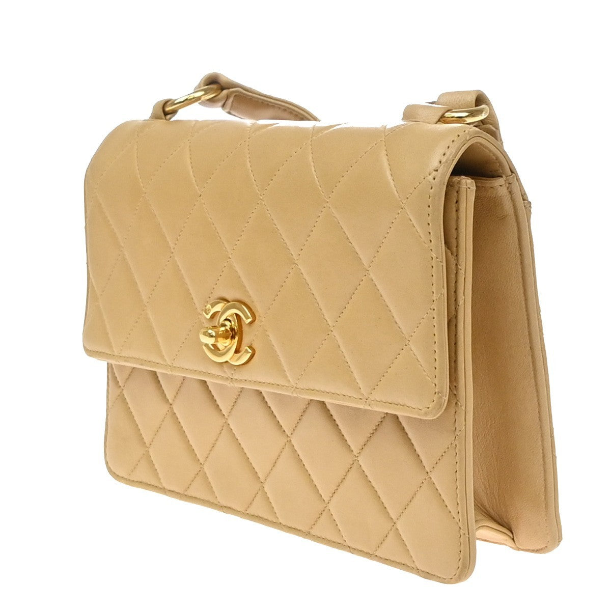 CHANEL Matelasse 22 Shoulder Bag Leather Beige Vintage 396RP180