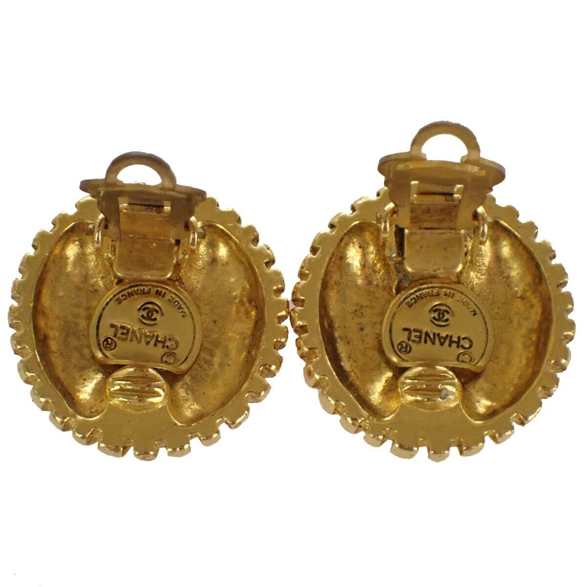 CHANEL CC Logo Round Button Earrings Clip-On GHW Vintage Accessory 39RJ293