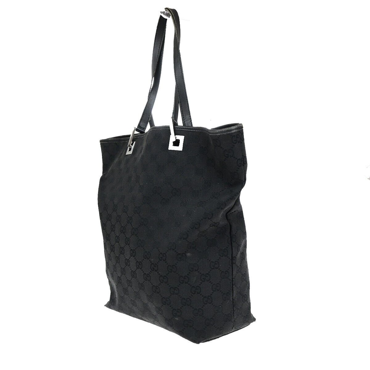 GUCCI Logo GG Pattern Shoulder Tote Bag Canvas Leather Black GHW Italy 62EC530