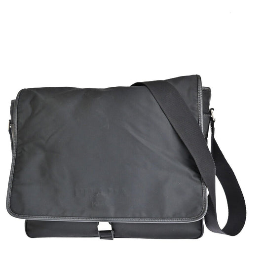 PRADA MILANO Logo Messenger Shoulder Bag Nylon Leather Black Silver  32FA260