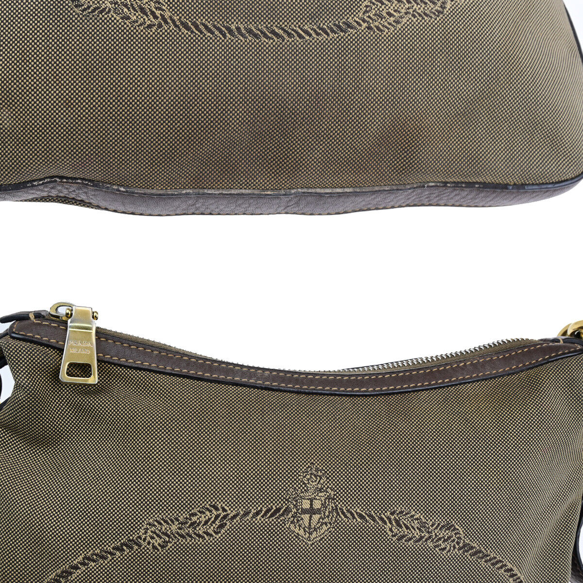 PRADA Logo Crossbody Shoulder Bag Jacquard Leather Brown GHW 60YF090