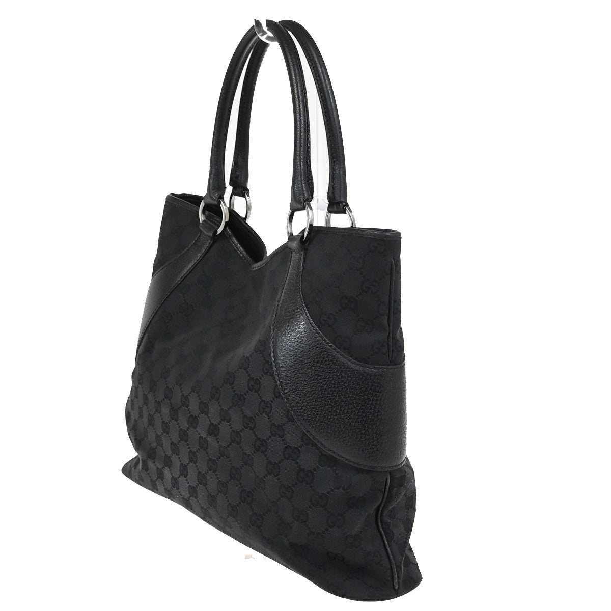 GUCCI Logo GG Pattern Shoulder Tote Bag Canvas Leather Black SHW Italy 80YJ079
