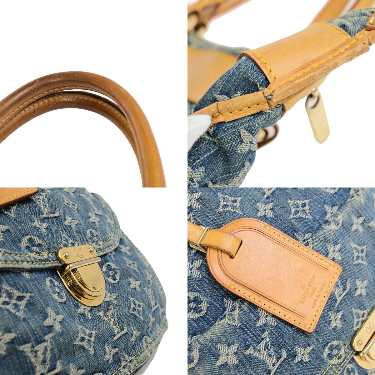 LOUIS VUITTON Flat Shopper Hand Bag Monogram Denim Leather Blue M95018 94EC948