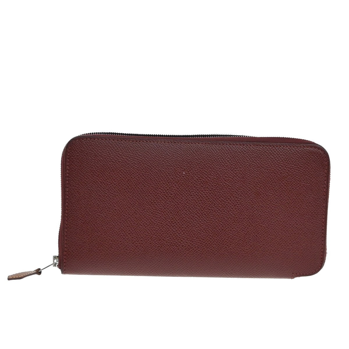 HERMES Logo Azap Silk In Long Zipper Bifold Wallet Veau Epsom Red 72EE342