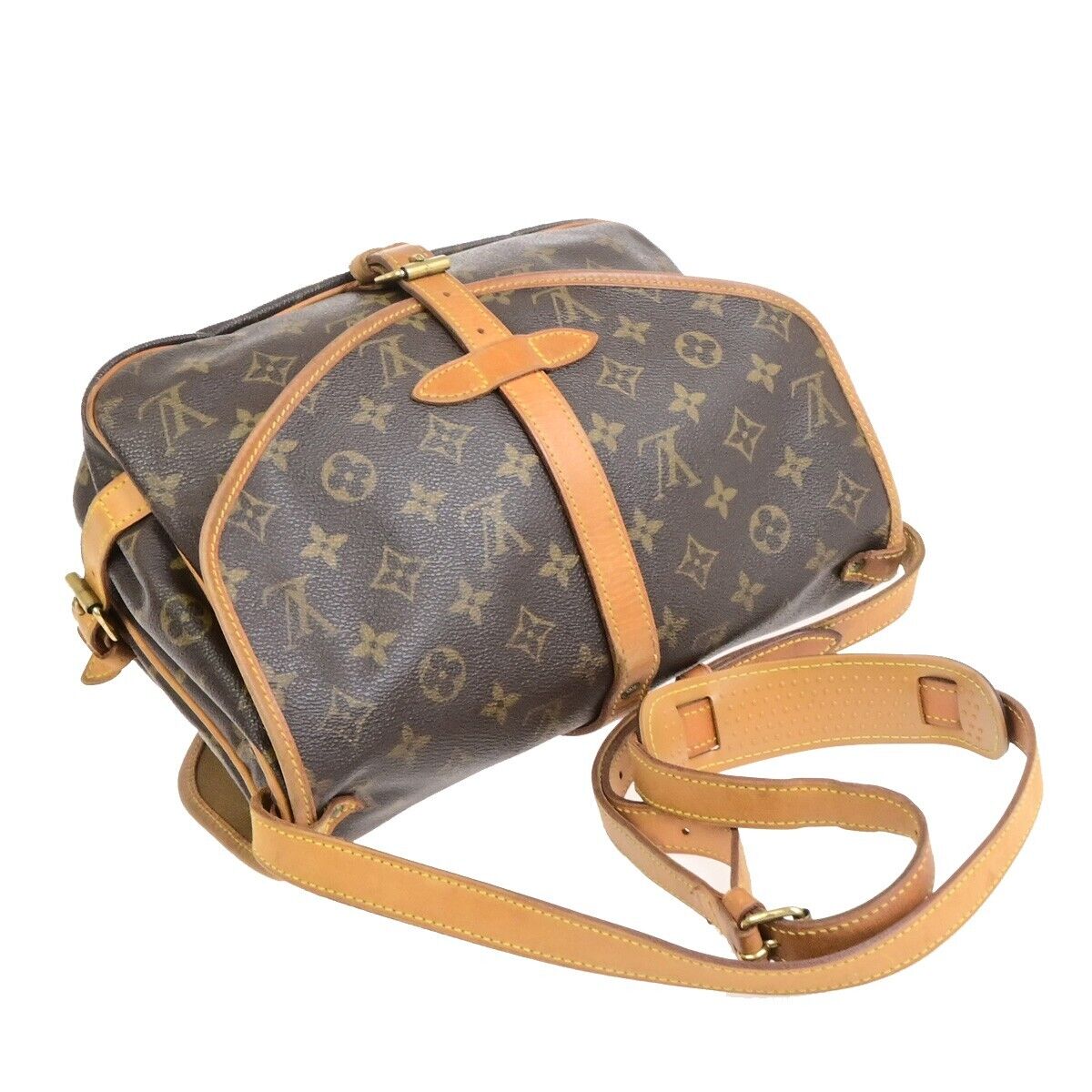 LOUIS VUITTON Logo Saumur MM Shoulder Bag Monogram Leather Brown M40710 83FB519