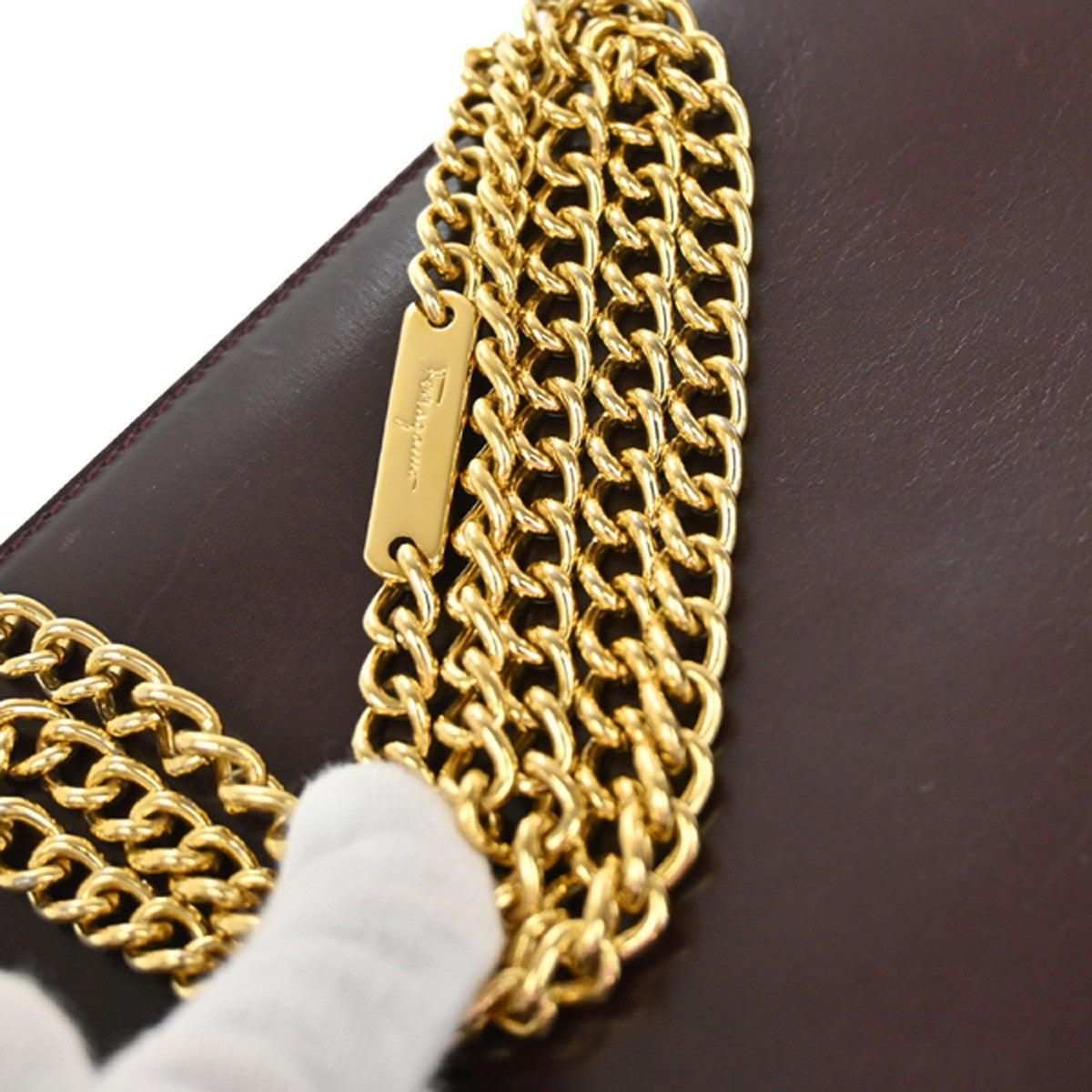 SALVATORE FERRAGAMO Gancini 2Way Chain Shoulder Clutch Bag Leather BY 39YH487