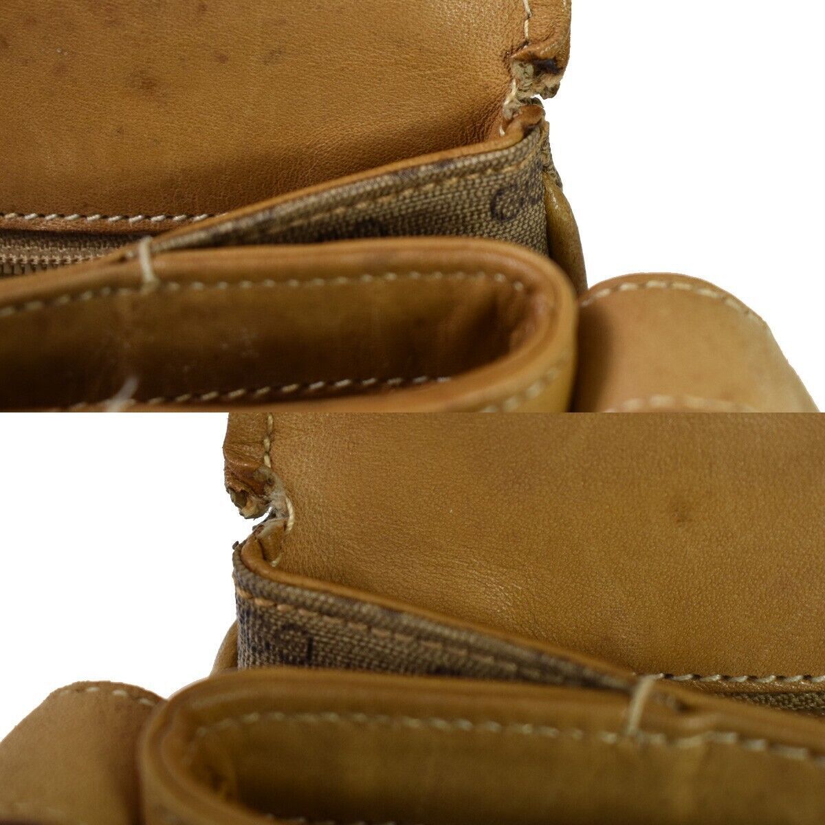 GUCCI Logo GG Pattern Shoulder Bag Leather Brown Gold Made In Italy 68YC146