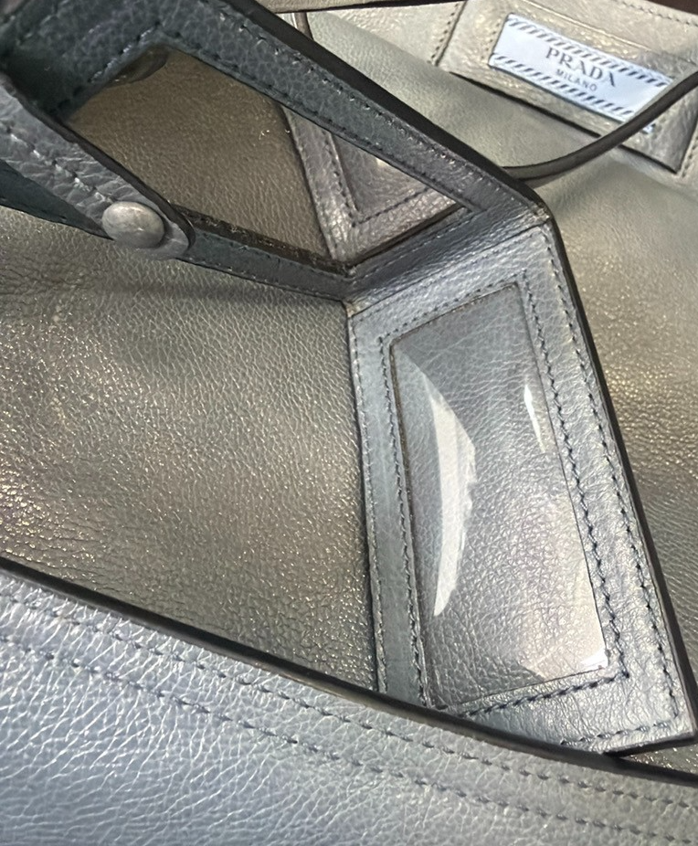 PRADA Logo Shoulder Tote Bag Glace Calf Leather Blue Marine SHW Italy 15KC780