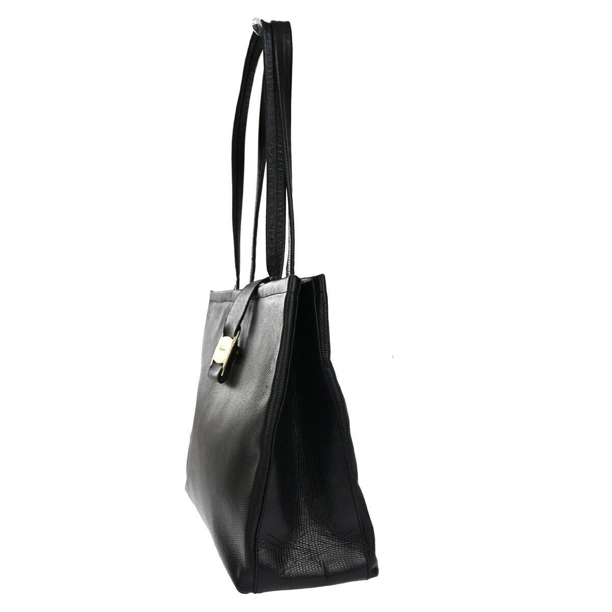 SALVATORE FERRAGAMO Vara Shoulder Tote Bag Embossing Leather Black Italy 02GA132