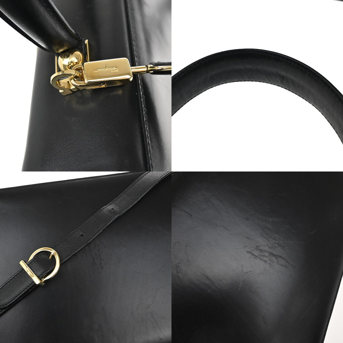 SALVATORE FERRAGAMO Gancini 2Way Shoulder Hand Bag Leather Black GHW 76RL108