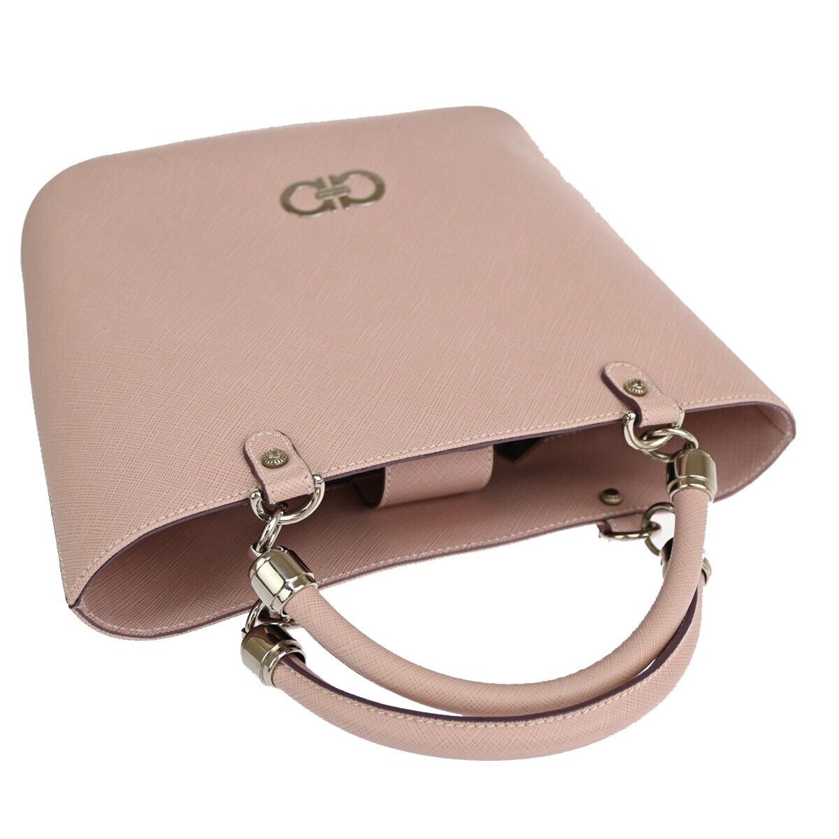 SALVATORE FERRAGAMO Gancini Hand Bag Leather Pink Silver Made in Italy 31EA709
