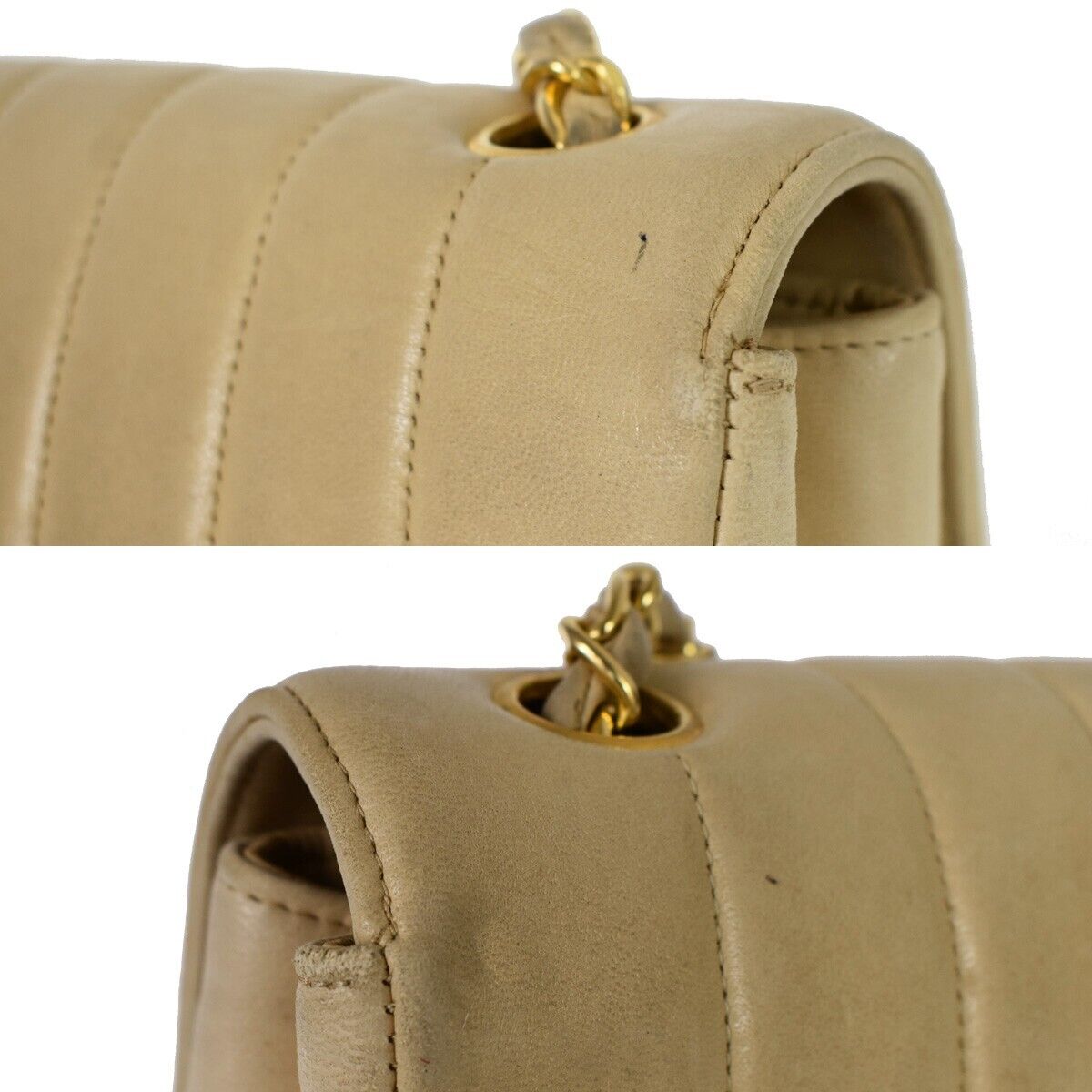 CHANEL CC Logo Mademoiselle Chain Shoulder Bag Leather Beige GHW France 648RC979