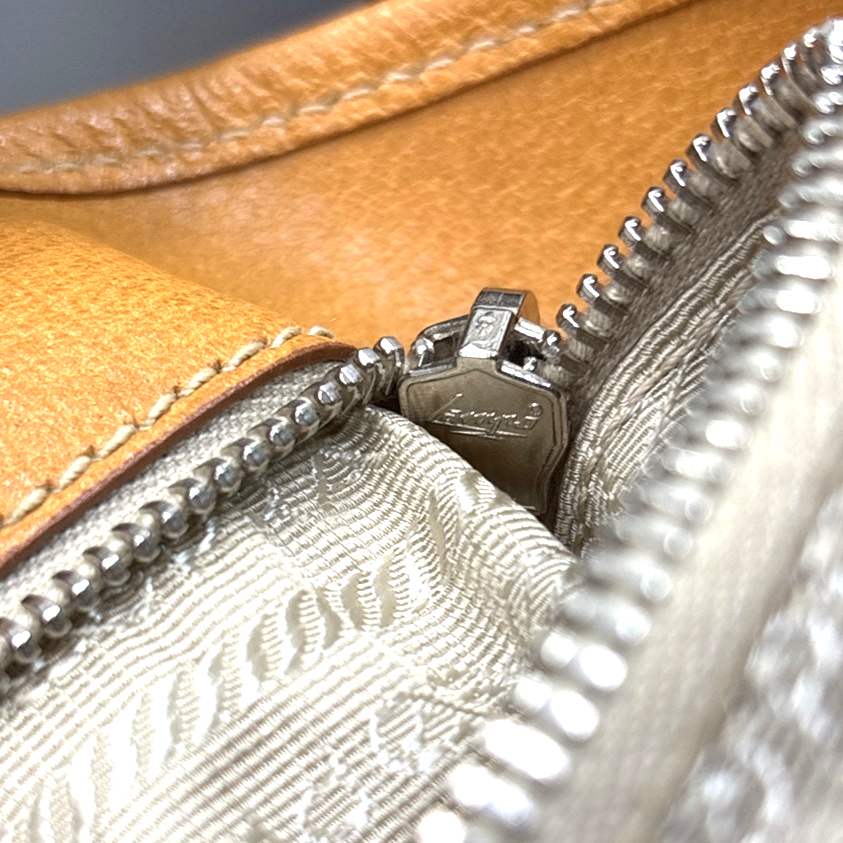 PRADA Logo Shoulder Tote Hand Bag Canvas Leather Beige Orange SHW Italy 34MA594