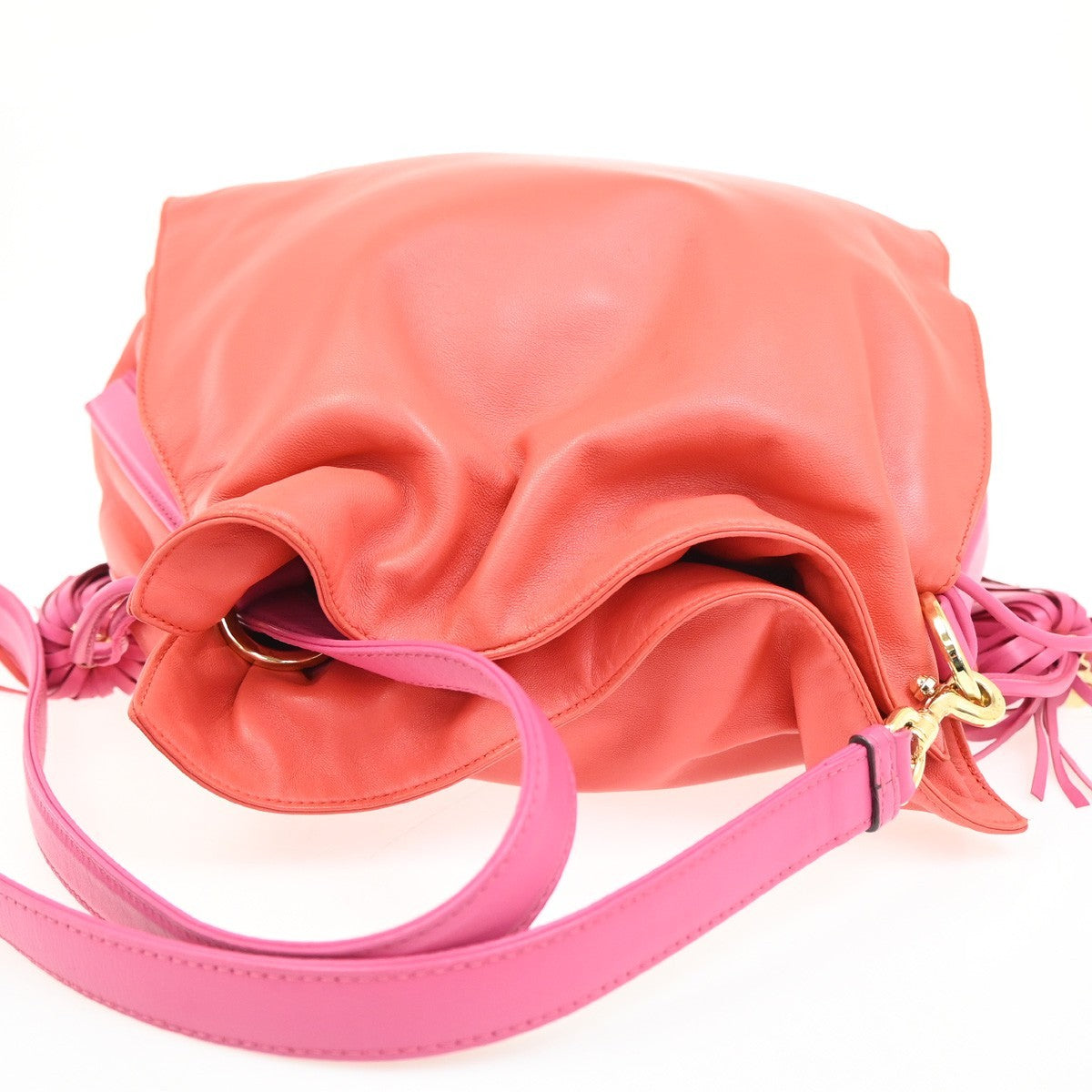 LOEWE Logo Flamenco Anagram Shoulder Bag Leather Red Pink GHW Spain 79MA394