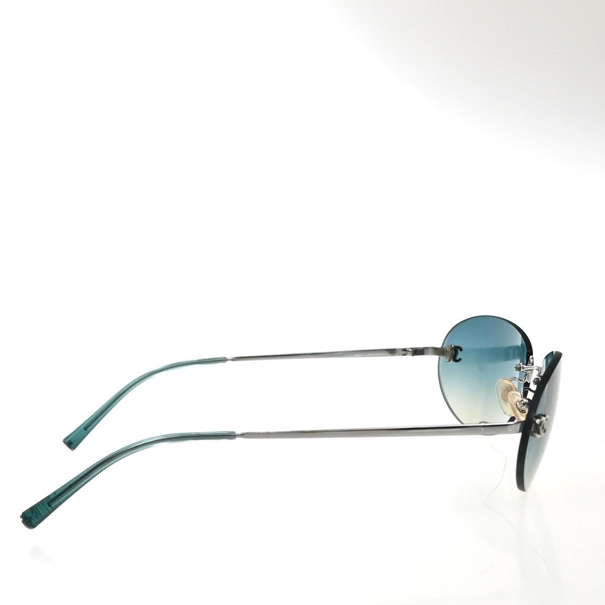 CHANEL Rimless Logo Sunglasses Eye Wear Plastic Metal Blue Silver 4013 60CA988