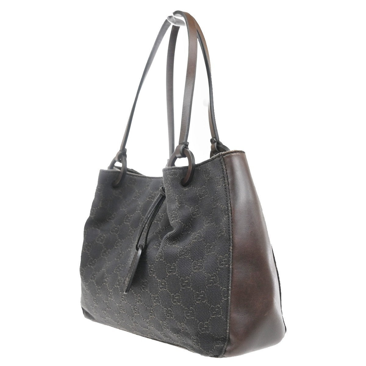 GUCCI Logo GG Pattern Shoulder Tote Hand Bag Canvas Leather Brown Italy 38MA585