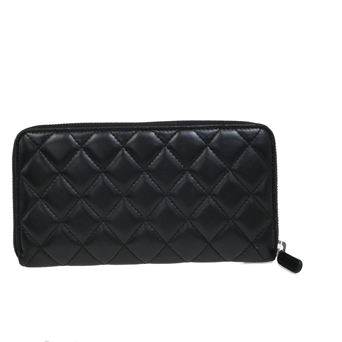 CHANEL CC Logo Matelasse Zip Around Long Wallet Leather Black Silver 10RF286