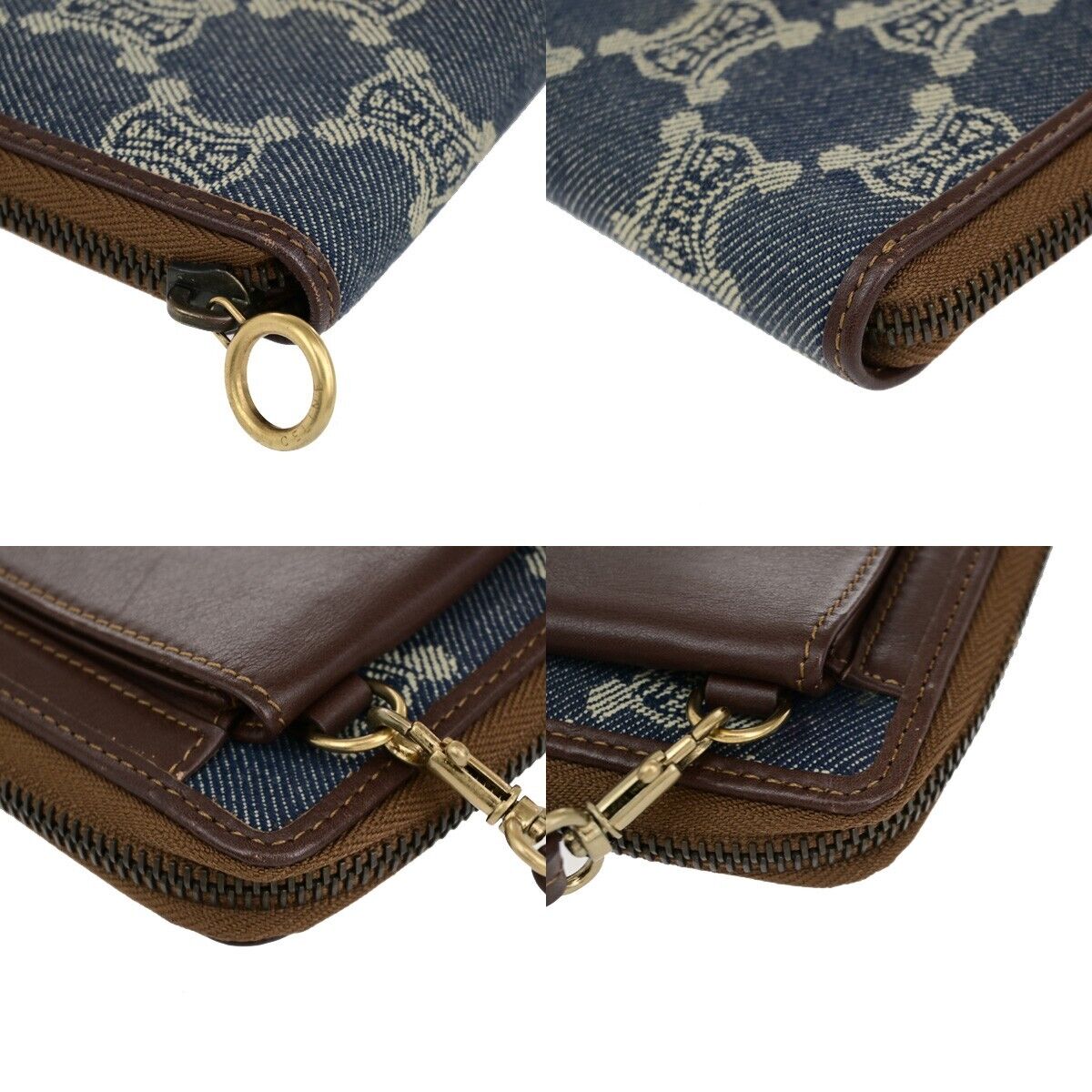 CELINE Logo Macadam Pattern Shoulder Mini,Wallet Denim Leather Blue GHW 36SJ350