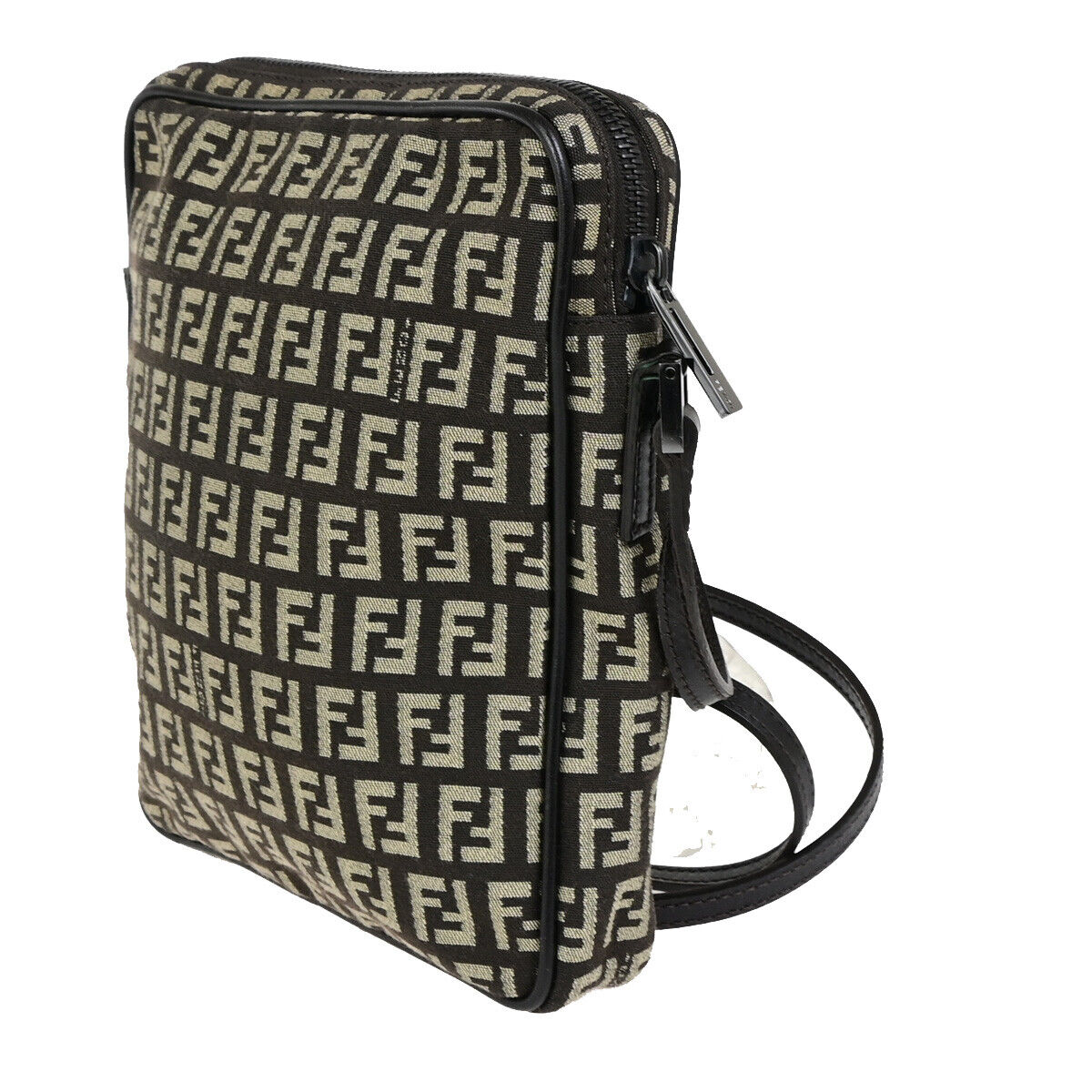 FENDI Logo Zucca Pattern Shoulder Bag Canvas Leather Brown SHW Italy 84SJ480