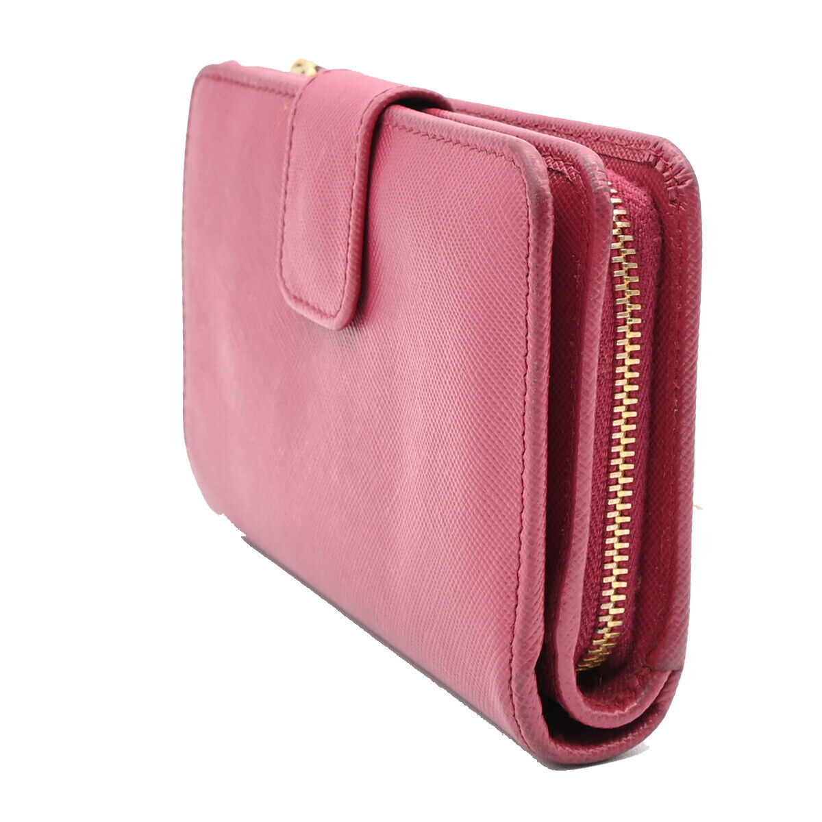 PRADA Logo Saffiano Bifold Wallet Purse Ibisco Pink GHW 69YE529