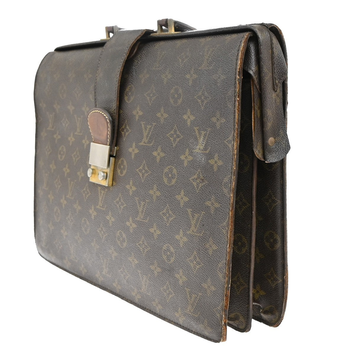 LOUIS VUITTON Serviette Fermoir Business Hand Bag Monogram Brown M53305 02KB490