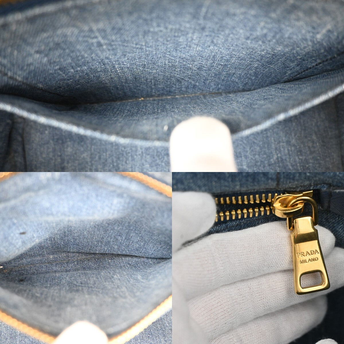 PRADA Logo Canapa 2Way Shoulder Hand Tote Bag Denim Leather Blue GHW 84EE247