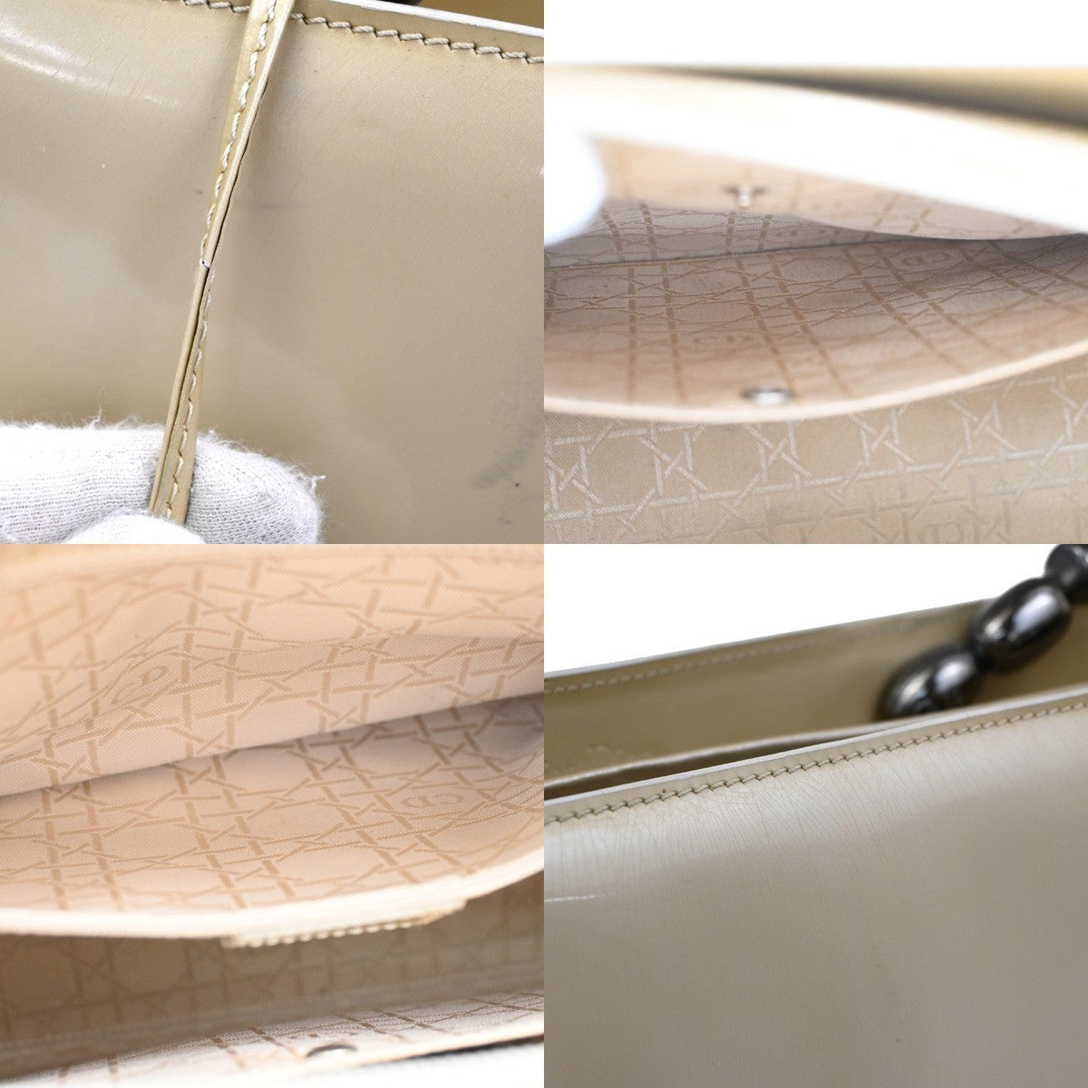 CHRISTIAN DIOR Maris Pearl Hand Bag  Hand Bag Patent Leather Beige SHW 30YH858