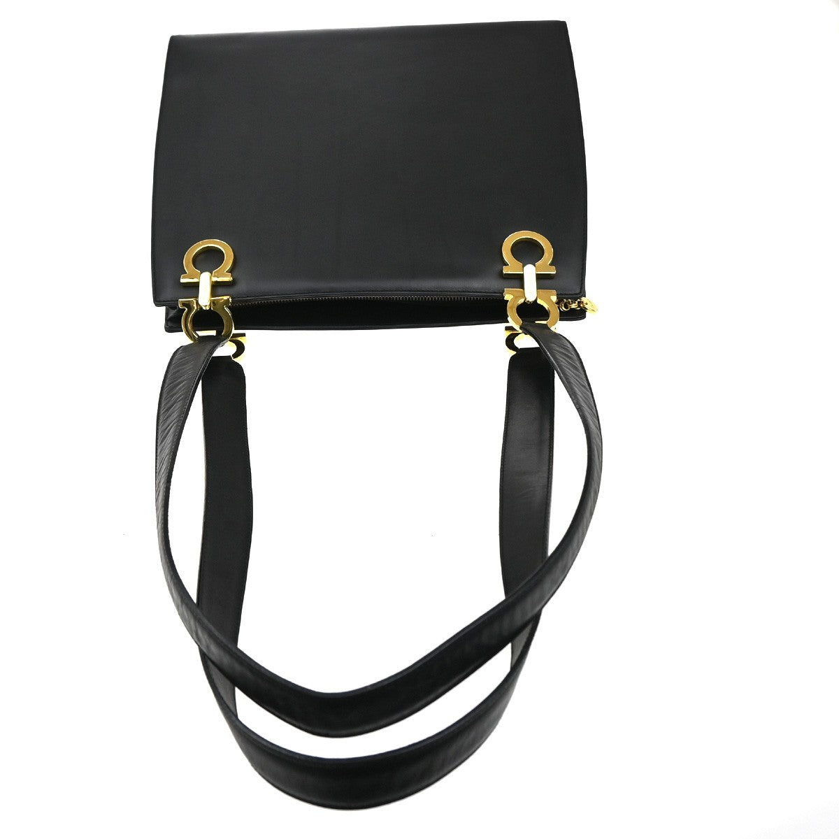 SALVATORE FERRAGAMO Logo Gancini Shoulder Hand Bag Leather GHW Black 30MA179