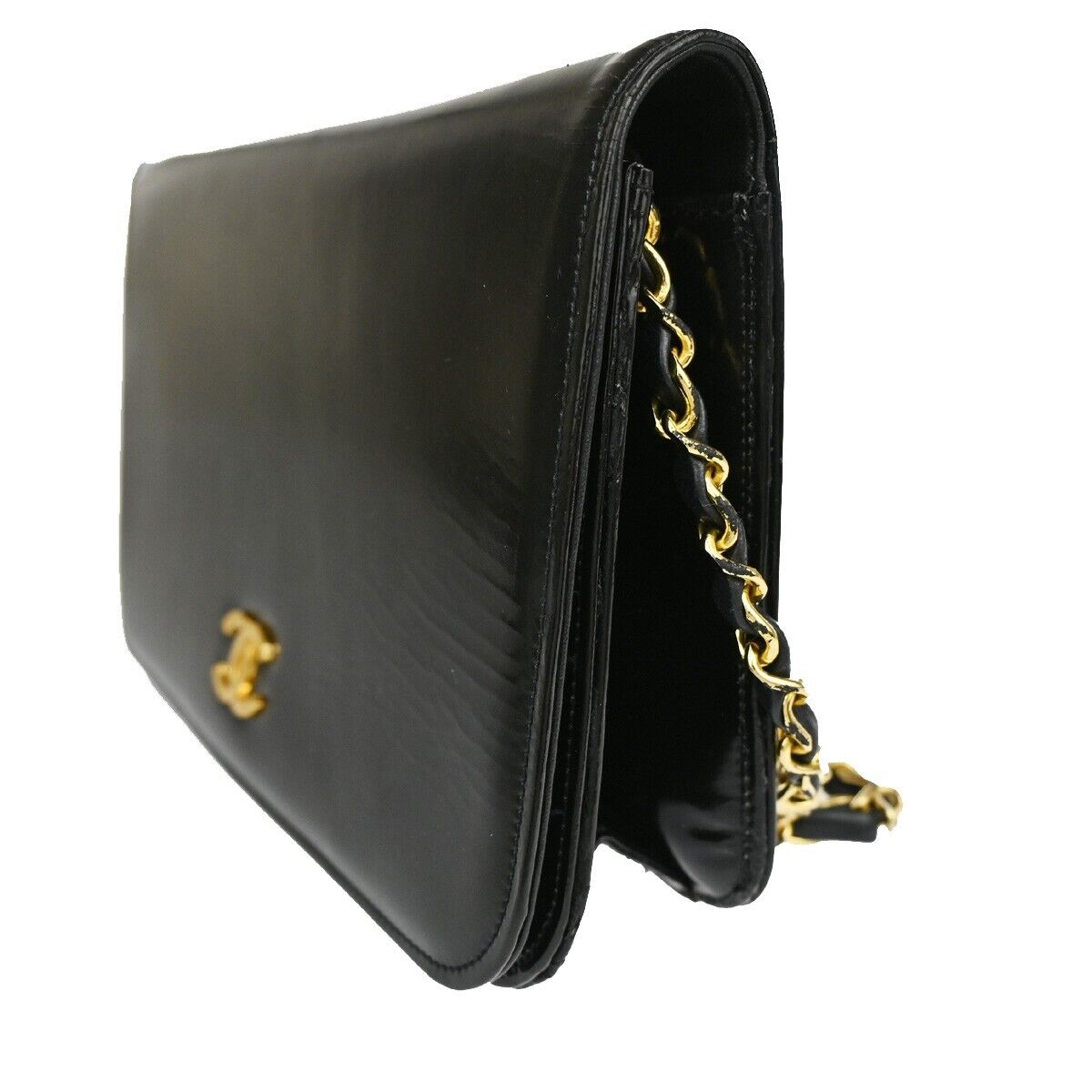 CHANEL CC Lgoo Chain Shoulder Bag patent Leather Black GHW 52YD947
