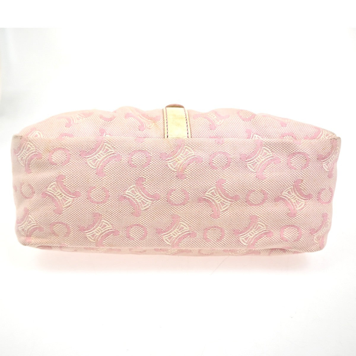 CELINE Logo C Macadam Shoulder Bag Canvas Leather Beige Pink GHW 63ZA180