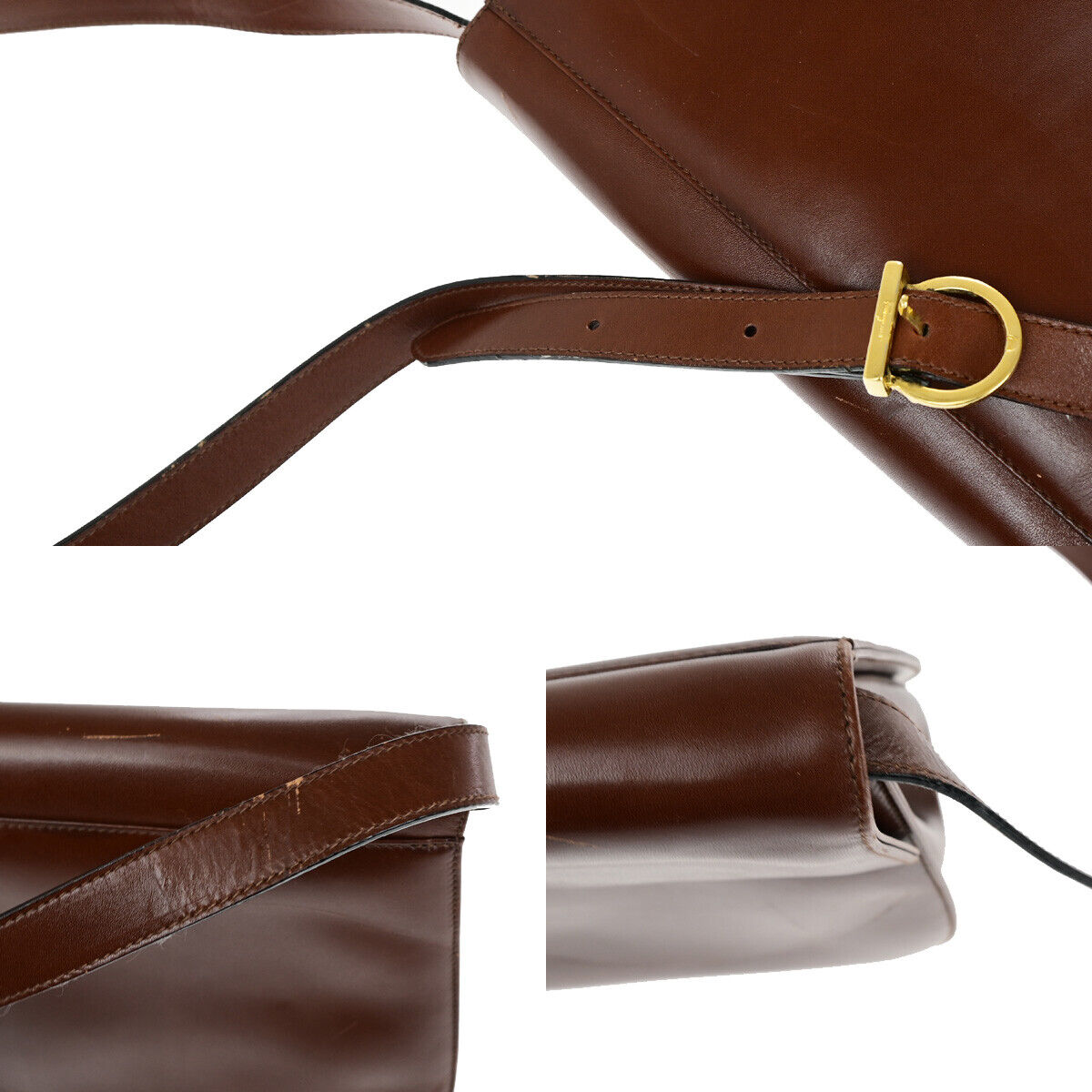 SALVATORE FERRAGAMO Logo Gancini Shoulder Bag Leather Brown GHW Italy 67YE859