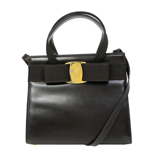 SALVATORE FERRAGAMO Logo Vara 2Way Shoulder Hand Bag Leather Brown Italy 65EB118