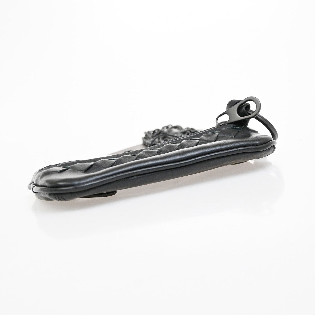 BOTTEGA VENETA Intrecciato Chain Coin Case Wallet Leather Black Italy 65EE897