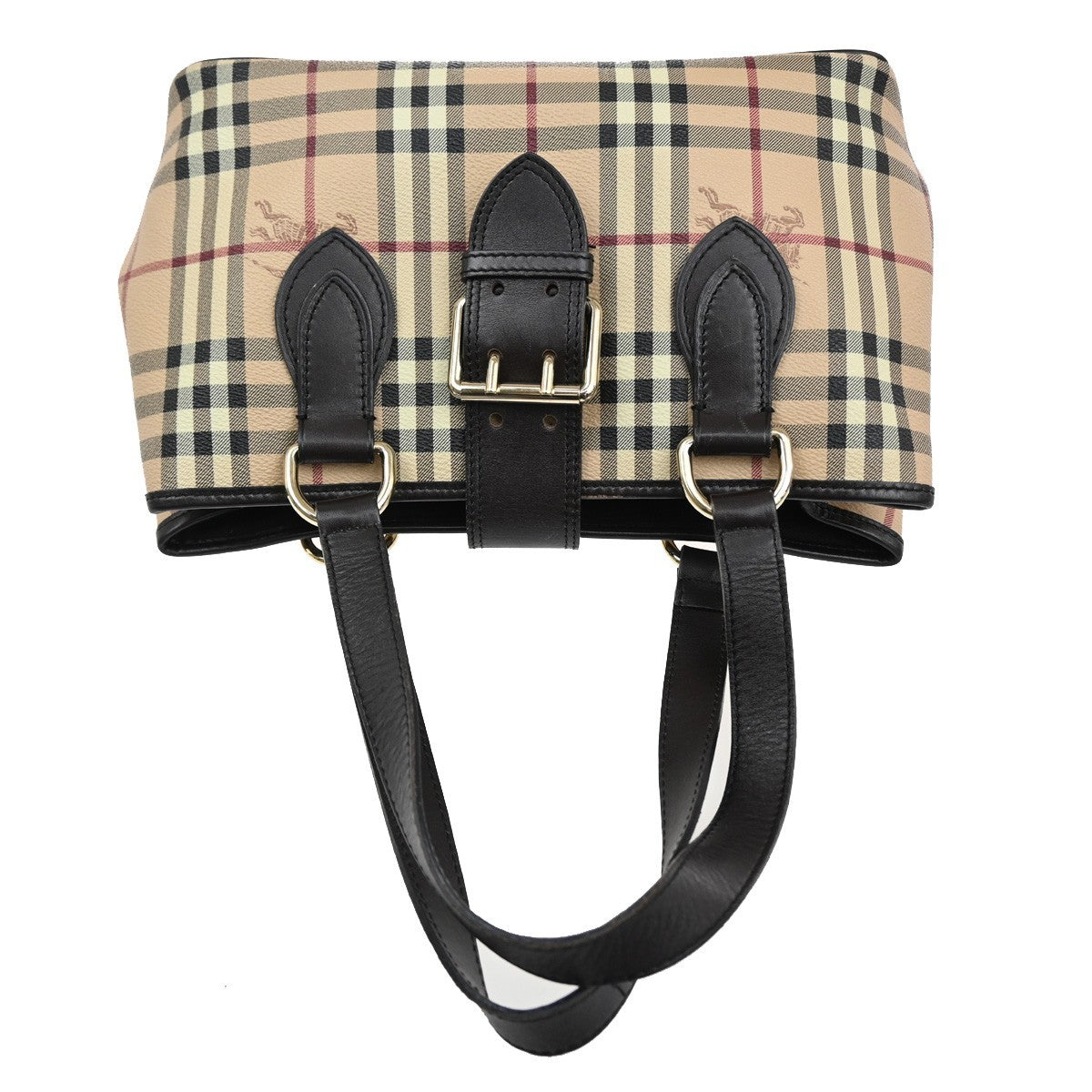 BURBERRY Nova Check Buckle Hand Bag PVC Leather Beige Brown GHW 32RL656