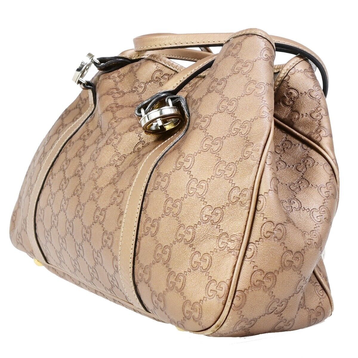 GUCCI GG Guccissima Shoulder Hand Tote Bag Embossing Leather Bronze 65EB943