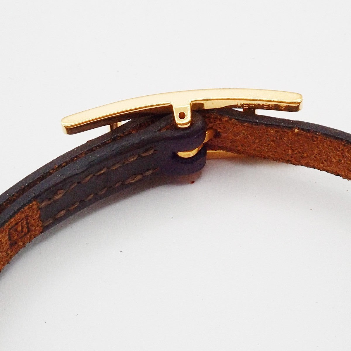 HERMES Logo Api Bracelet Leather Brown GHW 05RP161