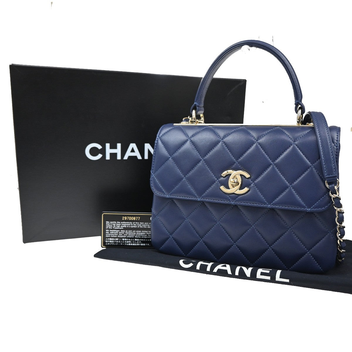 CHANEL Trendy CC Top Handle Chain Shoulder Hand Bag Leather Blue GHW 770RL385